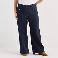 Liz Claiborne Womens Plus Mid Rise Wide Leg Jean