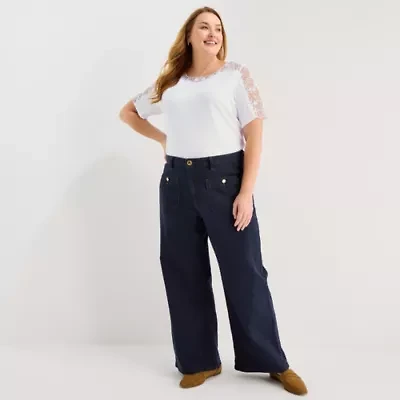 Liz Claiborne Womens Plus Mid Rise Wide Leg Jean
