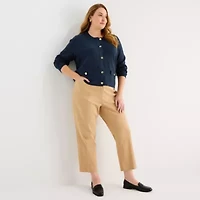 Liz Claiborne Womens Crew Neck Long Sleeve Button Plus Cardigan