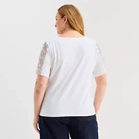Liz Claiborne Womens Plus Crew Neck Short Sleeve T-Shirt