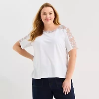 Liz Claiborne Womens Plus Crew Neck Short Sleeve T-Shirt
