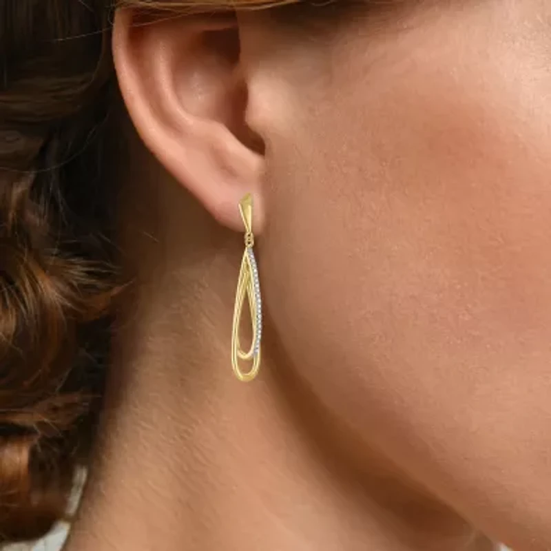 G-H / Si2-I1 Womens 1/10 CT. T.W. Lab Grown White Diamond 14K Gold Over Silver Drop Earrings