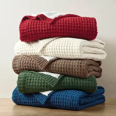 Madison Park Eden Waffle Knit Chenille Throw