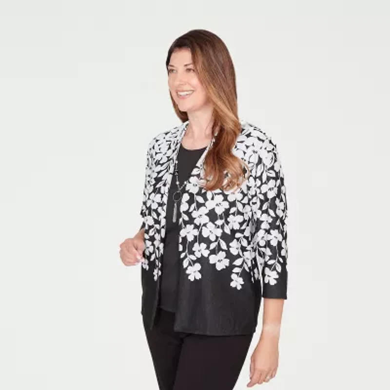 Alfred Dunner Barcelona Womens Round Neck 3/4 Sleeve Layered Top