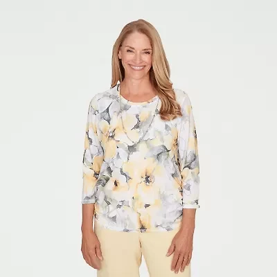 Alfred Dunner Al Fresco Womens Crew Neck 3/4 Sleeve Layered Top