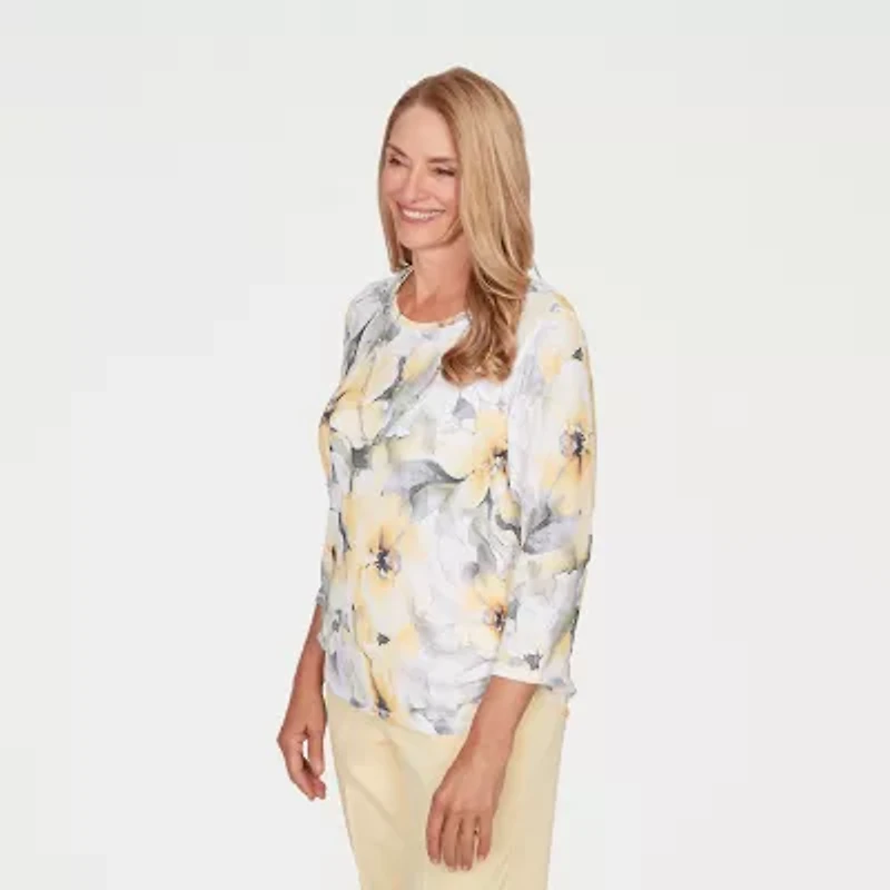 Alfred Dunner Al Fresco Womens Crew Neck 3/4 Sleeve Layered Top