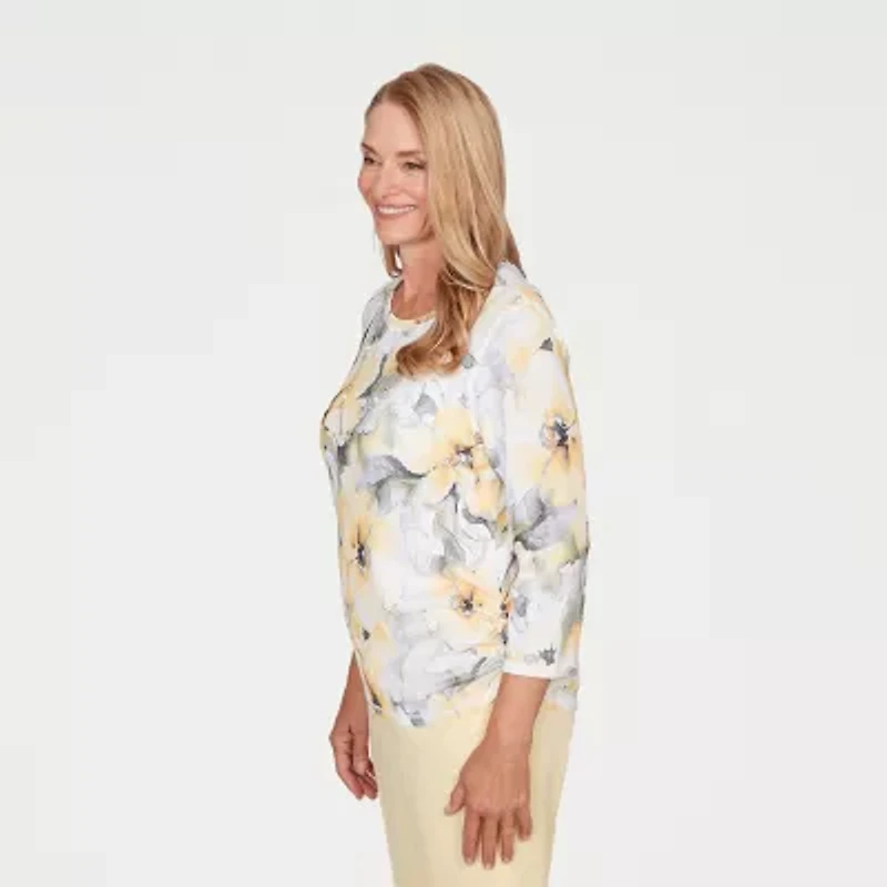 Alfred Dunner Al Fresco Womens Crew Neck 3/4 Sleeve Layered Top