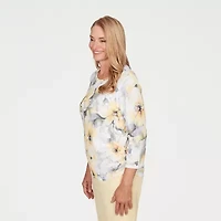 Alfred Dunner Al Fresco Womens Crew Neck 3/4 Sleeve Layered Top