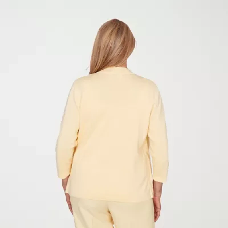 Alfred Dunner Al Fresco Womens Crew Neck 3/4 Sleeve Layered Sweater