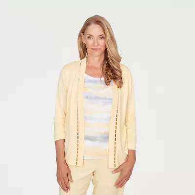 Alfred Dunner Al Fresco Womens Crew Neck 3/4 Sleeve Layered Sweater