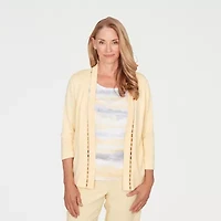 Alfred Dunner Al Fresco Womens Crew Neck 3/4 Sleeve Layered Sweater