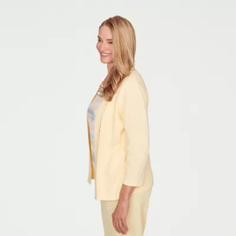 Alfred Dunner Al Fresco Womens Crew Neck 3/4 Sleeve Layered Sweater