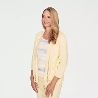 Alfred Dunner Al Fresco Womens Crew Neck 3/4 Sleeve Layered Sweater