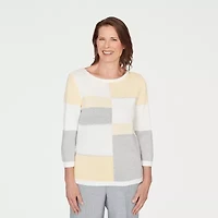 Alfred Dunner Al Fresco Womens Crew Neck 3/4 Sleeve Pullover Sweater