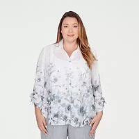 Alfred Dunner Al Fresco Womens Plus Tie Sleeve 3/4 Button-Down Shirt