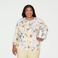 Alfred Dunner Al Fresco Womens Plus Crew Neck 3/4 Sleeve Layered Top