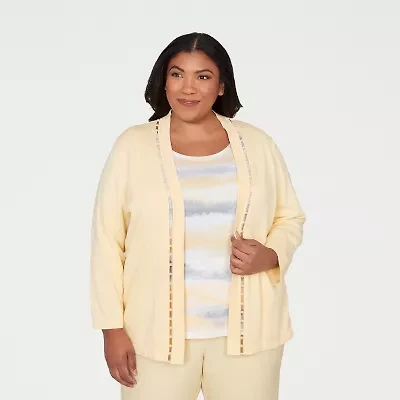 Alfred Dunner Al Fresco Womens Crew Neck 3/4 Sleeve Layered Sweater Plus