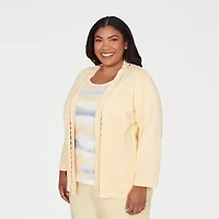 Alfred Dunner Al Fresco Womens Crew Neck 3/4 Sleeve Layered Sweater Plus