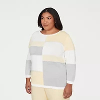 Alfred Dunner Plus Al Fresco Womens Crew Neck 3/4 Sleeve Pullover Sweater