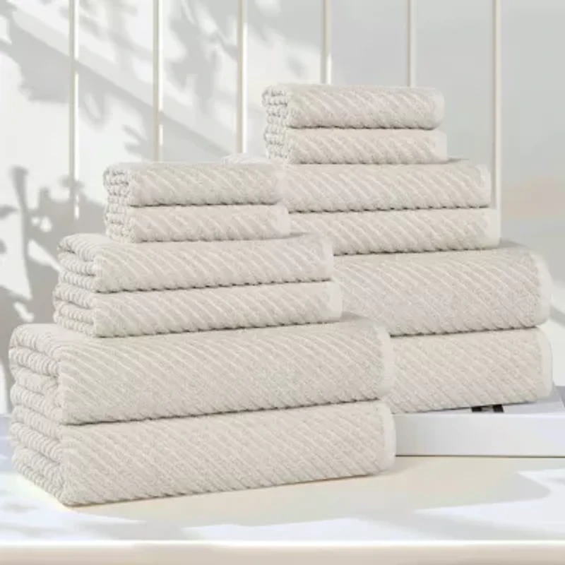 SUPERIOR® Amlia Collection | 80% Cotton 20% Viscose 12-pc. Quick Dry Solid Bath Towel Set