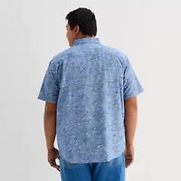St. John's Bay Chambray Mens Short Sleeve Classic Fit Big and Tall Button-Down Shirt