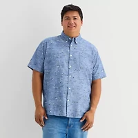 St. John's Bay Chambray Mens Short Sleeve Classic Fit Big and Tall Button-Down Shirt