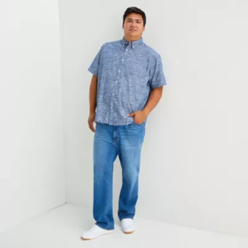 St. John's Bay Chambray Mens Short Sleeve Classic Fit Big and Tall Button-Down Shirt