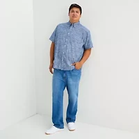 St. John's Bay Chambray Mens Short Sleeve Classic Fit Big and Tall Button-Down Shirt