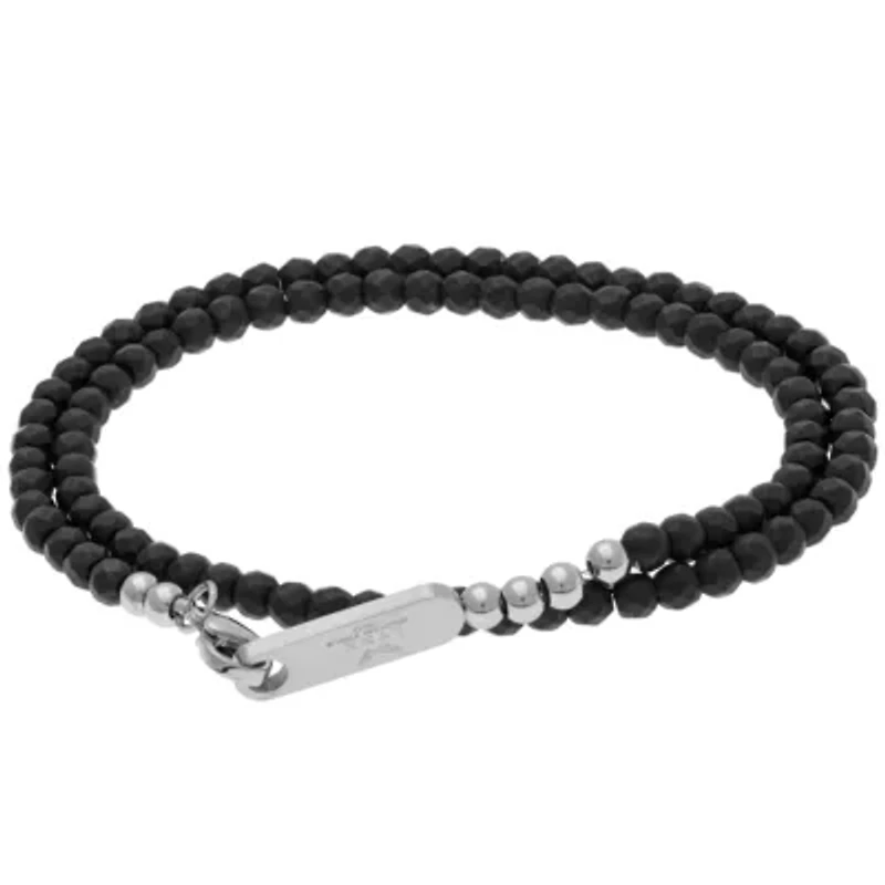 Mens Black Hematite Stainless Steel Wrap Bracelet