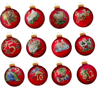 Kurt Adler 65MM Twelve Days Of Christmas Decorative Glass Ball Ornaments, 12-Piece Box Set
