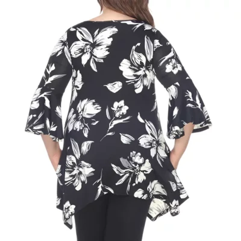 White Mark Plus Womens Round Neck 3/4 Sleeve Tunic Top