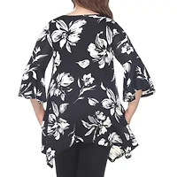 White Mark Plus Womens Round Neck 3/4 Sleeve Tunic Top