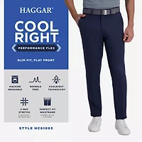 Haggar Cool Right Performance Flex Mens Comfort Waistband Slim Fit Flat Front Pant