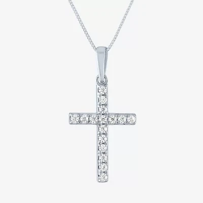 (H-I / I1) Womens 1/6 CT. T.W. Lab Grown White Diamond 10K Gold Cross 18 Inch Pendant Necklace