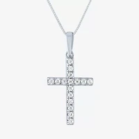 (H-I / I1) Womens 1/6 CT. T.W. Lab Grown White Diamond 10K Gold Cross 18 Inch Pendant Necklace