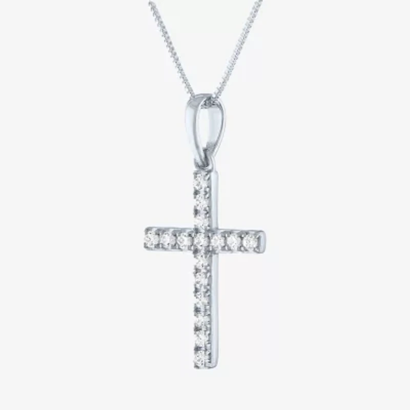 (H-I / I1) Womens 1/6 CT. T.W. Lab Grown White Diamond 10K Gold Cross 18 Inch Pendant Necklace