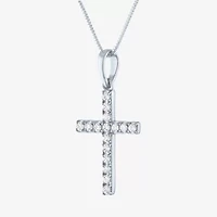 (H-I / I1) Womens 1/6 CT. T.W. Lab Grown White Diamond 10K Gold Cross 18 Inch Pendant Necklace
