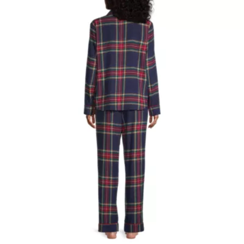 Liz Claiborne Womens Long Sleeve 2-pc. Flannel Pant Pajama Set