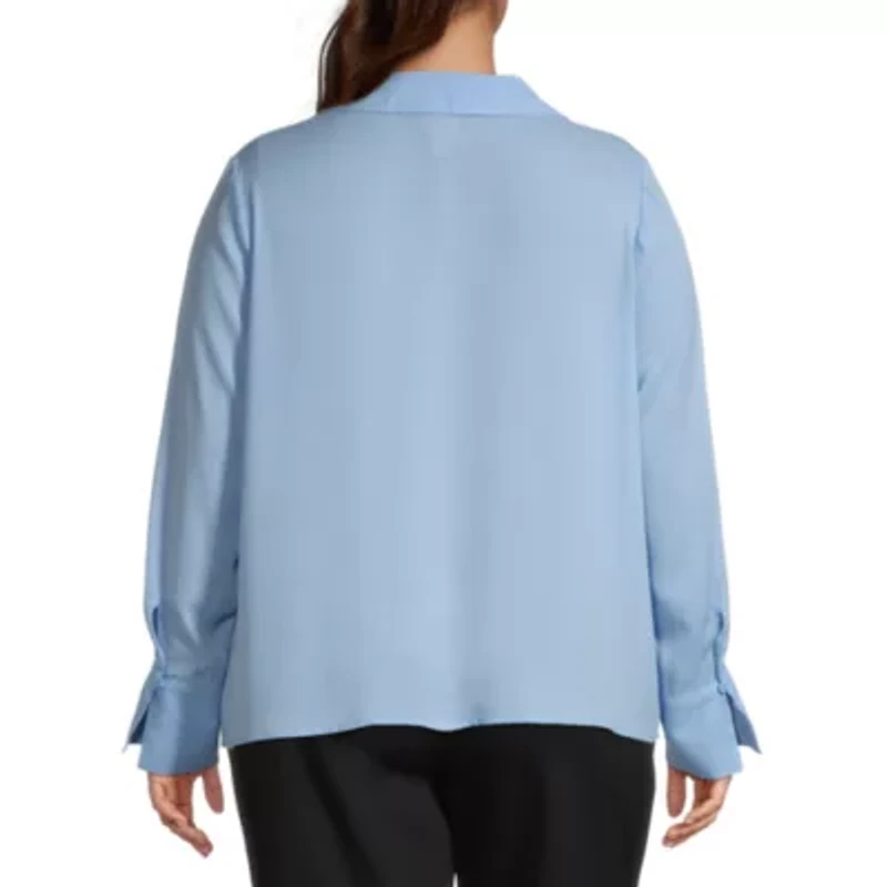 Worthington Womens Long Sleeve Cuffed Sleeve Regular Fit Plus Button-Down Shirt