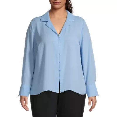 Worthington Womens Long Sleeve Cuffed Sleeve Regular Fit Plus Button-Down Shirt