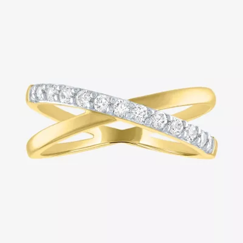 (G-H / Si2-I1) Womens 1/3 CT. T.W. Lab Grown White Diamond 10K Gold Crossover Cocktail Ring