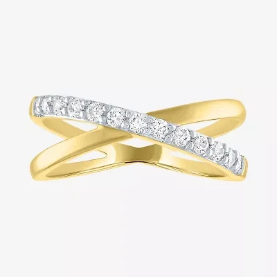 (G-H / Si2-I1) Womens 1/3 CT. T.W. Lab Grown White Diamond 10K Gold Crossover Cocktail Ring