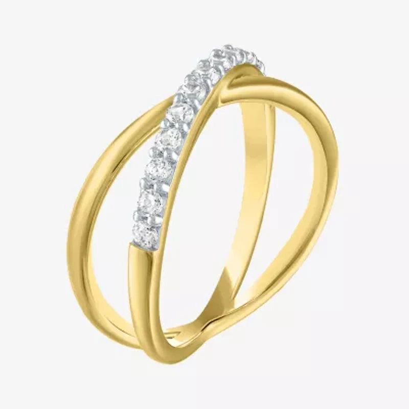 (G-H / Si2-I1) Womens 1/3 CT. T.W. Lab Grown White Diamond 10K Gold Crossover Cocktail Ring