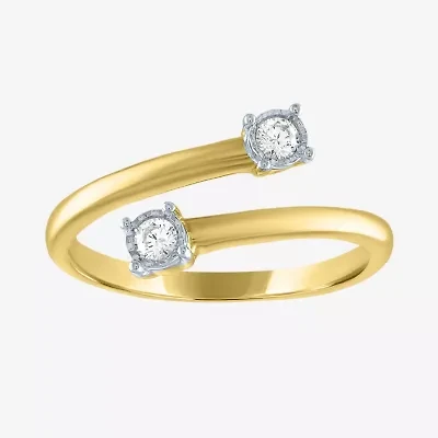 Diamond Addiction (G-H / Si2-I1) Womens 1/10 CT. T.W. Lab Grown White 10K Gold Round Delicate Bypass  Cocktail Ring