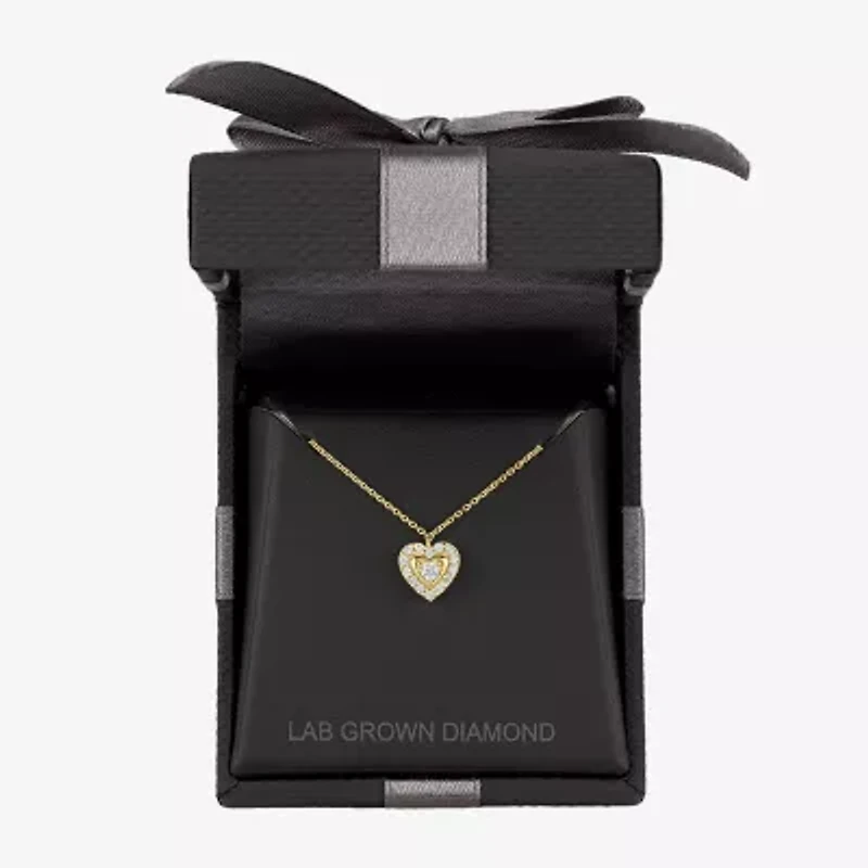 (G-H / Si2-I1) Womens 1/6 CT. T.W. Lab Grown White Diamond 10K Gold Heart 18 Inch Pendant Necklace