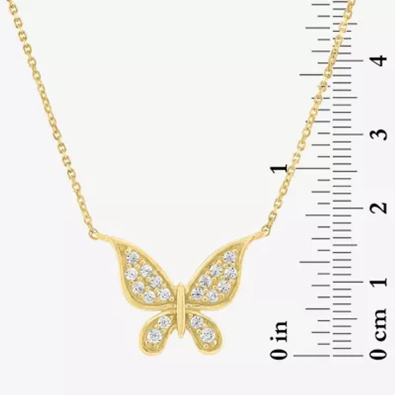(G-H / Si2-I1) Womens 1/6 CT. T.W. Lab Grown White Diamond 10K Gold Butterfly 18 Inch Pendant Necklace