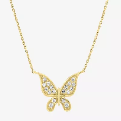 (G-H / Si2-I1) Womens 1/6 CT. T.W. Lab Grown White Diamond 10K Gold Butterfly 18 Inch Pendant Necklace