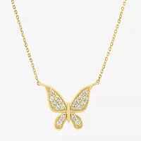 (G-H / Si2-I1) Womens 1/6 CT. T.W. Lab Grown White Diamond 10K Gold Butterfly 18 Inch Pendant Necklace