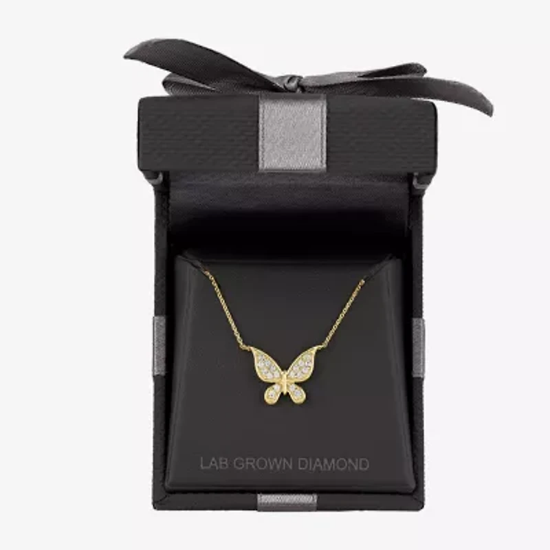 (G-H / Si2-I1) Womens 1/6 CT. T.W. Lab Grown White Diamond 10K Gold Butterfly 18 Inch Pendant Necklace