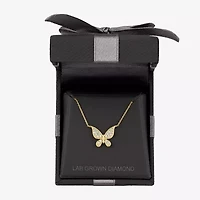 (G-H / Si2-I1) Womens 1/6 CT. T.W. Lab Grown White Diamond 10K Gold Butterfly 18 Inch Pendant Necklace